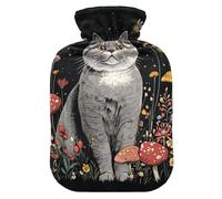Aesthetic British Shorthair Cats Black hot-Water Bottle with Soft Cover, 1L hot Compress for Period Cramps, Period Cramps, Bolsa para agua Caliente para Dolor