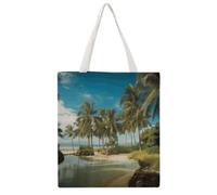 Aesthetic Canvas Tote Bag for Women Large 16.1x15In Double-Sided Printed | Reusable Grocery Shopping Bags, Large Capacity, Tropical Coconut Trees Beach Shoulder Bag for Travel, Beach, Camping, Yoga