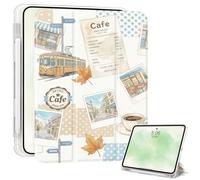 Aesthetic Case for iPad Pro 12.9 Inch 6th/5th/4th/3rd Gen (2022/2021/2020/2018) Built-in Pencil Holder, Street Coffee Pad Case Trifold with Soft Transparent TPU Back Cover, Auto Wake/Sleep