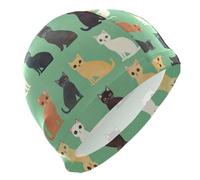 Aesthetic Cats Sage Green Swimming for Unisex Adults Short Hair Waterproof Swim caps for Women Swimming Hair Protection and Drag Reduction Gorra para Nadar de Mujer