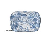 Aesthetic Chinese Architecture Blue Pill Bags for Travel Reusable with Detachable Compartments Portable Pill Organizer Large for Purse