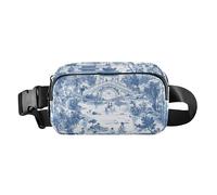 Aesthetic Chinese Architecture Blue Stylish Waist Bag Fanny Pack for Women Men Mini Running Belt Bag Waist Pack with Adjustable Strap for Shopping Sports Work, Aesthetic Chinese architecture blue, One