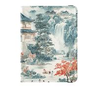 Aesthetic Chinese Architecture Green Leather Passport Holder Cover Vaccine Card Holder Cover Combo Document Organizer Holder Accessories Waterproof, Aesthetic Chinese architecture green, One Size