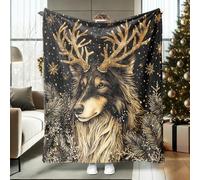 Aesthetic Christmas Rough Collie Dog Throw Blanket 60''x80', Vintage Xmas Puppy Pet Soft Cozy Fuzzy Blanket for Couch Living Room Beach Travel, Holiday Home Sofa Decorations