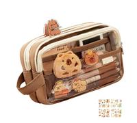 Aesthetic Clear Pencil Case, Clear Pencil Case - Capybara Pouch with Wide Mouth | Cute Makeup Bag for Workplace Stationery, Sturdy Multi-layer Pen, coffee, see , See