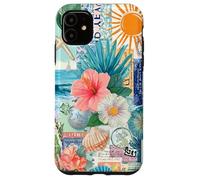 Aesthetic Coastal Summer Collage With Hibiscus Beach Style Case for iPhone 11