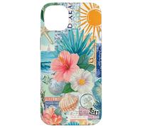 Aesthetic Coastal Summer Collage With Hibiscus Beach Style Case for iPhone 14 Plus