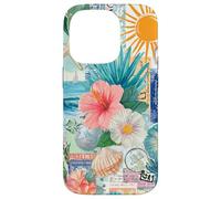Aesthetic Coastal Summer Collage With Hibiscus Beach Style Case for iPhone 14 Pro