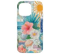 Aesthetic Coastal Summer Collage With Hibiscus Beach Style Case for iPhone 14 Pro Max