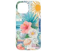 Aesthetic Coastal Summer Collage With Hibiscus Beach Style Case for iPhone 15
