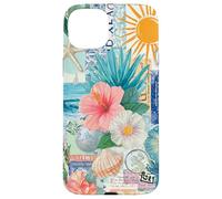 Aesthetic Coastal Summer Collage With Hibiscus Beach Style Case for iPhone 15 Plus