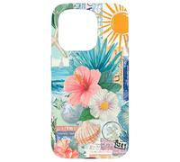 Aesthetic Coastal Summer Collage With Hibiscus Beach Style Case for iPhone 15 Pro