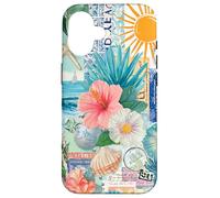 Aesthetic Coastal Summer Collage With Hibiscus Beach Style Case for iPhone 16