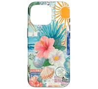 Aesthetic Coastal Summer Collage With Hibiscus Beach Style Case for iPhone 16 Pro