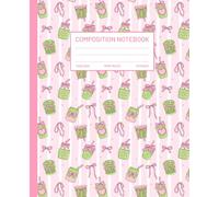 Aesthetic Coquette Composition Notebook: Cute Pink Ribbon Bow & Iced Matcha Drink Wide Ruled Journal | Kawaii School Supplies for Girls, Teens, & Kids | 7.5 x 9.25, 110 Pages