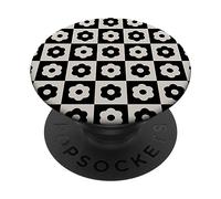 Aesthetic Cream and Black Flower Checker Retro Pattern PopSockets Adhesive PopGrip
