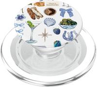 Aesthetic Cute Blue Summer Olive Martini & Shells Collage PopSockets PopGrip for MagSafe