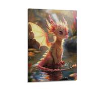 Aesthetic Cute Pink Fantasy Dragon Poster Canvas Wall Art Posters & Prints Paintings Wall Decor for Bedroom Living Room Decor for Mens Women Framed Unframed12x18inch(30x45cm)