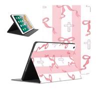 Aesthetic Cute Tablet Case for iPad 6th/5th Gen 2018/2017 9.7", Jesus Cross Pastel Bow Floral Ribbon Bowknot Design for Girls Women, Protective Pink Tablet Cover Flip PU Leather Stand Funda