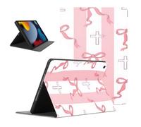 Aesthetic Cute Tablet Case for iPad 9th/8th/7th Gen 2021/2020/2019 10.2", Jesus Cross Pastel Bow Floral Ribbon Bowknot Design for Girls Women, Protective Pink Tablet Cover Flip PU Leather Stand Funda