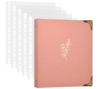 Aesthetic Decorative 3-Ring Binder, Display Folders Presentation Binder with Pocket & Brass Corners, Document Folder with Plastic Sleeves Metal Corners for School Home Office Certificate Cookbook