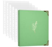 Aesthetic Decorative 3-Ring Binder, Display Folders Presentation Binder with Pocket, Document Folder with Plastic Sleeves, Metal Corners for School Home Office Certificate Cookbook Binder - Green