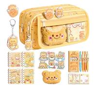 Aesthetic Design Pen Case, Bear Theme School Stationery Set - Writing Supplies Storage Pouch, Home, School, Study, Travel, Birthday, Christmas, School Entrance Season Gift