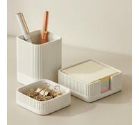 Aesthetic Desk Organizer Set of 3 For Your Office - Sturdy Concrete Desktop Accessories For Women or Men Enhance Any Office Decor - Set incl. Pen Holder, Paperclip Storage and Sticky Note Holder