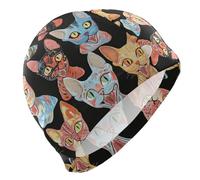 Aesthetic Devon Rex Cats Black Waterproof Swim for Ladies Short Hair Waterproof Swim caps for Women Hair Protection and Drag Reduction gorros para natacion