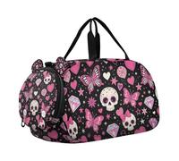 Aesthetic Doodles Y2k Skull Butterfly Girl's Gym Duffel Bag with Shoes Compartment Large Capacity Sport Gym Tote Bags for Travel, Swimming, Dance, Ballet
