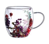 Aesthetic Double Wall Coffee Mug - Dried Flower Design Clear Glass Mug, Heat Resistant Beverage, Perfect for Espresso Lattes | Use to Enjoy Drinks
