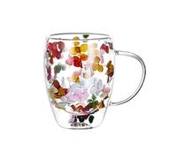 Aesthetic Dried Flowers Double Wall Glass Coffee Mugs,350ml Coffee Mug with Dry Flowers,Creative Clear Glass Cups with Handle,Insulated Heat Resistant Christmas Birthday Gifts for Women Best Friend