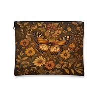 Aesthetic Fall Butterflies Makeup Bag 7''x9'' for Travel Pouch, Vintage Autumn Daisy Retro Print Cosmetic Pouch for Women Gift, Insect Portable Canvas Zipper Organizer