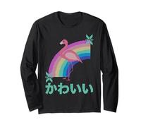 Aesthetic Flamingo and Pastel Rainbow Ugly Christmas Kawaii Long Sleeve T-Shirt