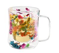 Aesthetic Floral Glass Mug - 400ml Heat-Resistant Double Wall Tea Cup | Transparent Coffee Cup with Dried Flowers, Insulated Glass for Latte, Cappuccino, espreso, mutcha & Hot Beverages