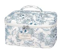 Aesthetic Floral Toiletry Organizer Bag Quilted Makeup Bag Trousse de Toilette Femme Voyage Trousse Maquillage (Navy Blue)