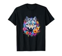 Aesthetic Floral Wolf Head Wild Animal Nature Design T-Shirt