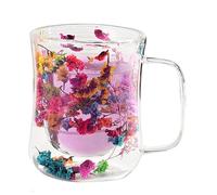 Aesthetic Flower Mugs, Dried Flower Mugs | Double Wall Glass Tea Cups with Flowers | 370ml Flower Glass Tea Cups, Dried Flowers Glass Coffee Mugs, Glass Cup Between