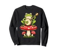 Aesthetic Frog Play Banjo Music Funny Frog on Mushroom Sweatshirt