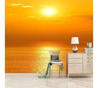 Aesthetic Golden Dusk Sunset Sea 3D Wallpaper Premium Textured Silk Study Dining Living Room Bedroom Sofa TV Wall Easy Install-300cm×210cm