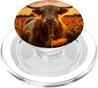 Aesthetic Highland Cow Sunset Sunflower Country Farm Western PopSockets PopGrip for MagSafe