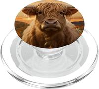 Aesthetic Highland Cow Sunset Sunflower Country Farm Western PopSockets PopGrip for MagSafe