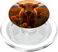 Aesthetic Highland Cow Sunset Sunflower Country Farm Western PopSockets PopGrip for MagSafe