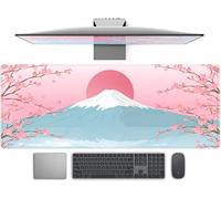 Aesthetic Japanese Cherry Blossom Desk Mat Cute Pastel Blue Color XL Sakura Gaming Mouse Pad Anime Mousepad for Women Desk Office Girl Gamer Cherry Blossoms Mouse Pads Fun Desktop Mat 31.5x11.8 in