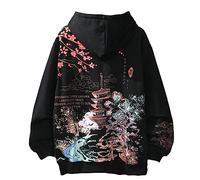 Aesthetic Japanese Sakura Hoodie for Men and Women, Y2K Anime Harajuku Cloth Korean Hooded Long Sleeve Sweatshirt for Winter Autumn, black, 3XL