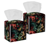 Aesthetic Jungle Pattern Tissue Box Cover, 2 Pack PU Leather Square Facial Tissue Dispenser Box holder for Home Office Car