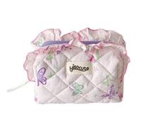 Aesthetic Lace Trim Polyester Cotton Toiletry Bag with Large Capacity Makeup Pouches Cosmetic Case for Easy Access Decorative Lace Trim Makeup Bag