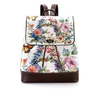 Aesthetic Letter a with Flowers Butterflies Watercolor Pattern PU Leather Backpack Purse for Women, Fashion Ladies Travel Shoulder Bag Rucksack