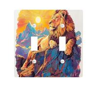 Aesthetic Lion Decorative Light Switch Cover Plate 2 Gang Double Toggle, Nature Mountain Landscape Electrical Faceplate for Kitchen Bathroom, Animal Switchcover Decor