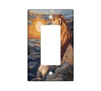 Aesthetic Lion Decorative Light Switch Cover Wall Plate 1 Gang Single Rocker, Nature Mountain Landscape Electrical Faceplate for Kitchen Bathroom, Animal Switchcover Decor